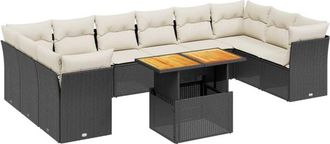 vidaXL Set De Sof&aacute;s De Jard&iacute;n 11 Pzas Y Cojines Rat&aacute;n Sint&eacute;tico Negro Vidaxl