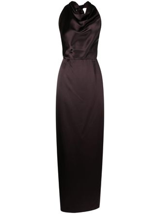 VOZ convertible halterneck satin maxi dress - Brown