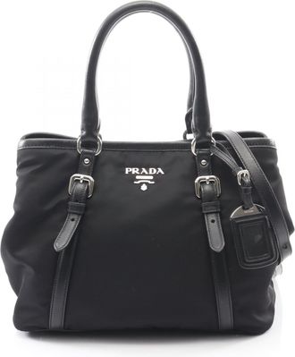 Prada Black Nylon Leather Tote Bag (Pre-Owned)