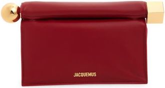 Jacquemus La Pochette Rond Carr&eacute; Leather Clutch in Dark Red 480 at Nordstrom