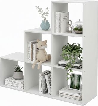 Relaxdays Relaxdays Estanter&iacute;a Escalonada, 6 Compartimentos, 97,5 X 97,5 X 29 Cm, Para Techos Inclinados, Sal&oacute;n, Separador, Blanco