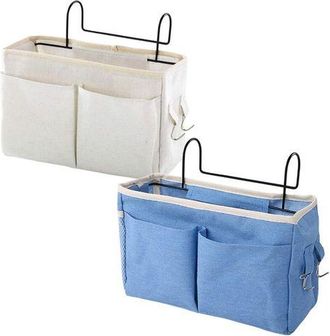 OEM Bolsa De Almacenamiento Colgante Para Mesita De Noche Para Cama Alta, 2 Unidades, Blanca/azul, Cesta Colgante Para Mesita De Noche, Organizador Colgan