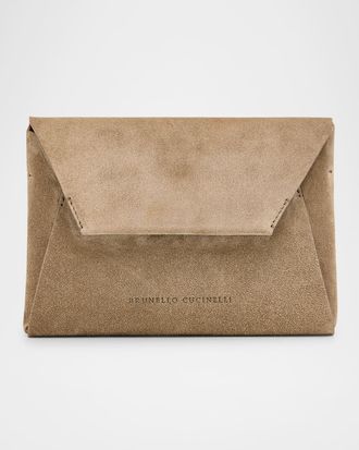Brunello Cucinelli Envelope Flap Suede Wallet on Chain