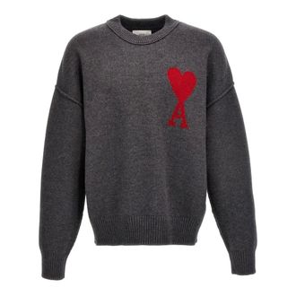 Ami Round-neck Knitwear, female, Gray, L, Round-neck Knitwear