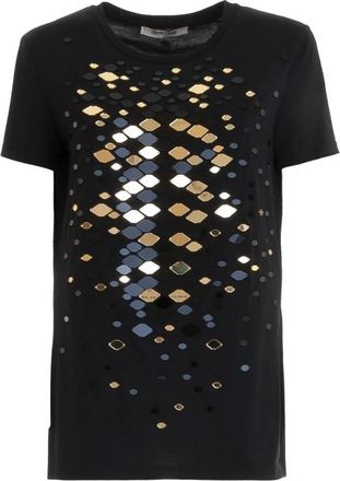 Roberto Cavalli Mirror Snake Embroidery Cotton T-Shirt, Brand Size 40 ( US Size 6 )