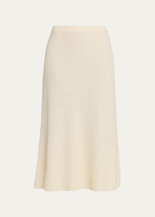 Theory Felted Wool Rib-Knit Midi Skirt