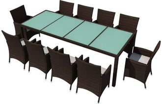 vidaXL Set Comedor De Jard&iacute;n 11 Pzas Y Cojines Rat&aacute;n Sint&eacute;tico Marr&oacute;n Vidaxl