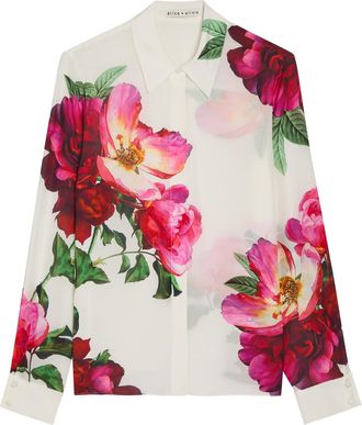 Alice & Olivia Willa Floral-print Silk-chiffon Shirt - White - XL (UK16 / XL)