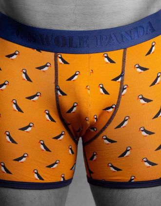 Swole Panda Mens Puffins Bamboo Boxer Brief, Orange/blue - Size: M 31-34 / 79-86cm