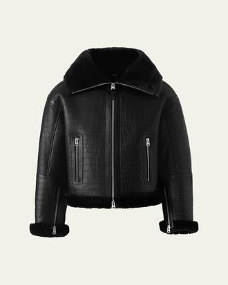 Mackage Mens Memphis Croc-Effect Oversized Shearling Jacket