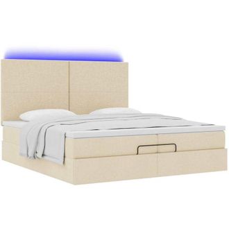 vidaXL Estructura De Cama Otomana Con Colchones Tela Crema 200x200cm Vidaxl