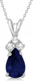 Allurez Pear Sapphire & Lab Grown Diamond Solitaire Pendant 14k White Gold (0.75ct)