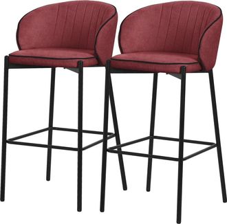 ML Design Set de 2 Taburetes de bar rojos 76cm tapizado tela estructura met&aacute;lica