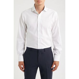 Lorenzo Uomo Trim Fit Solid White Textured Cotton Dress Shirt at Nordstrom, Size 16.5
