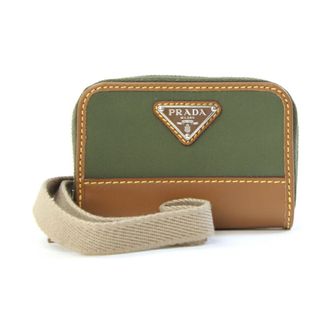 Prada Brown Khaki Khaki Brown Nylon Leather Coin Purse/Coin Case (Pre-Owned)