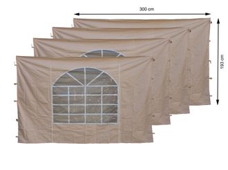 Quick-Star Quick-star - 4 Seitenteile Mit Pvc Fenster 300x193cm F&uuml;r Pavillon Sahara 3x3m Seitenwand Sand