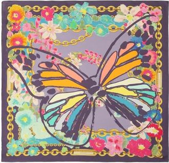 Kurt Geiger Floral Butterfly Square Silk Bandana in Rainbow at Nordstrom