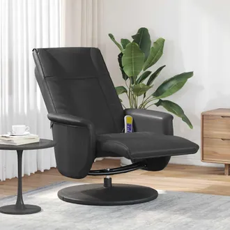 vidaXL Vidaxl - Sill&oacute;n Reclinable Masaje Con Reposapi&eacute;s Cuero Sint&eacute;tico Negro