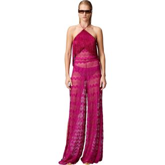 Missoni Zig Zag Lam&eacute; Viscose Jumpsuit With Fringes in Purple at Nordstrom, Size 44 It