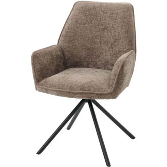 Hhg Non utilizzato] Sedia per sala da pranzo HHG 494, con braccioli, seduta girevole, tessuto ciniglia Oeko-Tex mvg, grigio scuro