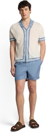 Onia Linen Knit Camp Short Sleeve Shirt in Egret/marine at Nordstrom, Size Xx-Large