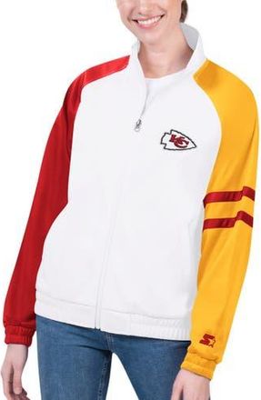 Starter Womens Starter White Kansas City Chiefs Curve Ball Raglan Full-Zip Track Jacket at Nordstrom, Size Xx-Large
