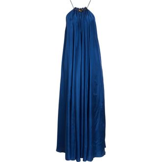 Zimmermann Aster Gathered Bead Silk Maxi Dress in Dark Cobalt at Nordstrom, Size 3