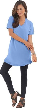Roaman's Plus Size Ultimate Cotton V-Neck Short Sleeve Tunic in French Blue at Nordstrom, Size Large
