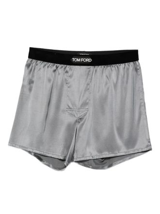 Tom Ford velvet-waistband logo-patch boxer - Grey