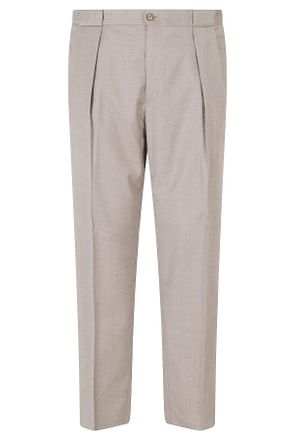 BRIGLIA 1949 Beige Portobello Tailored Reverse Pleats Flannel Wool Pants