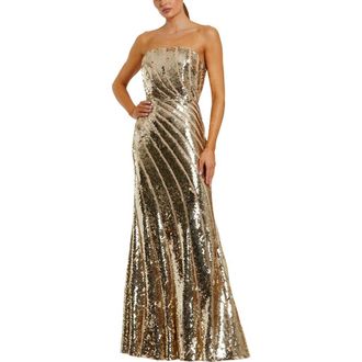 Mac Duggal Sequin Mesh Strapless Trumpet Gown in Gold at Nordstrom, Size 14