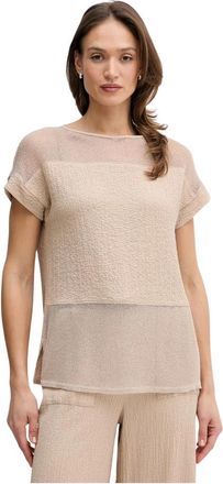 Joseph Ribkoff Seersucker en mesh boxy top met boothals - Dames - T-shirts - Beige - S - Polyester - Tops