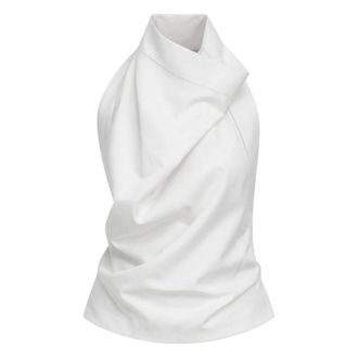 Carven Blouses, female, White, Size: L Draped Backless Silk Top