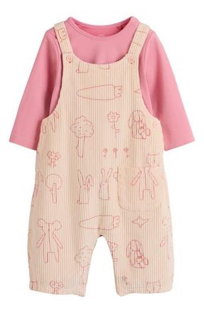 Next T-Shirt & Print Corduroy Overalls Set in Cream/Pink Character at Nordstrom, Size 12-18M