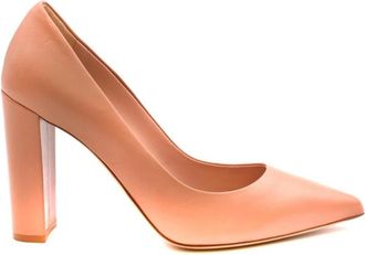 Ninalilou Roze Leren Blokhak Pumps - Dames - Pumps - Roze - 36 EU - Leer - Schoenen