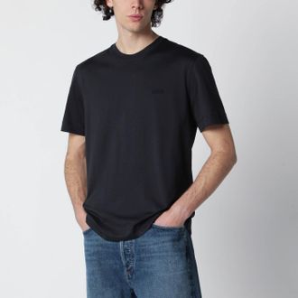 Ermenegildo Zegna Navy Blue T Shirt With Embroidered Logo