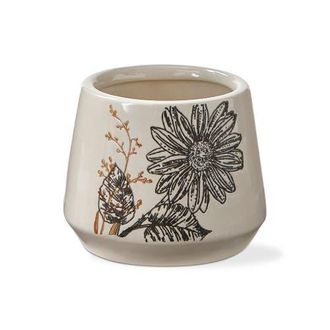 Tag Let It Bee Flower Print Planter Small Glazed Ivory Stoneware in Multicolored at Nordstrom
