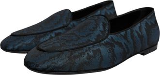 Dolce & Gabbana Blue Black Flats Men Loafers Dress Shoes And Polyester Nylon