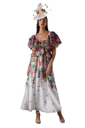 Coast Lisa Tie Back Ruffle Peplum Dress in Multi at Nordstrom, Size 6