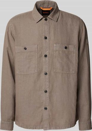 Boss Orange by Hugo Boss BOSS Orange Regular Fit Leinenhemdjacke mit Brusttaschen Modell Locky in Hellbraun, Gr&ouml;&szlig;e XL
