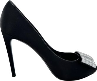 Louis Vuitton Louis Vuitton pumps met open neus en kristallen versiering in zwart satijn