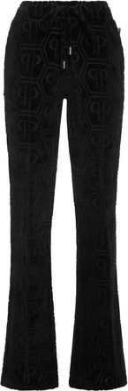 Philipp Plein Flared Jogging Pants Jacquard Monogram - Dames - Sweatpants - Zwart - M - Katoen - Broeken