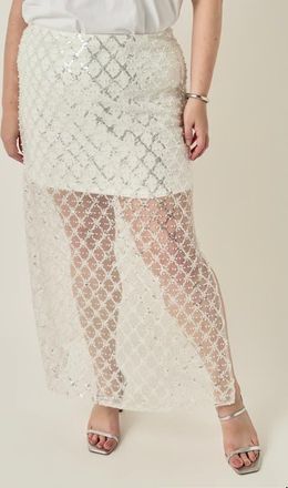 endless rose Embellished Mesh Maxi Skirt in White at Nordstrom, Size 2X