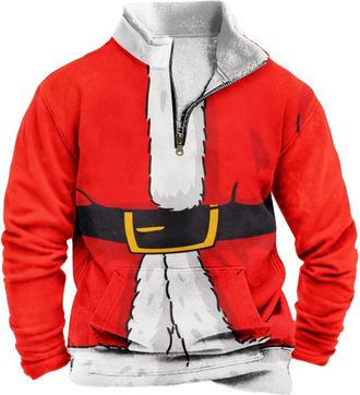 Generic Festive Christmas Half-Zip Sweatshirt with Faux & Holiday Graphics, Sweater-Style Long Sleeve Top (UK, Alpha, XXL, Regular, Regular, Christmas 15)