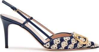Valentino Garavani Vlogo Signature 80 Knit and Leather Slingback Pumps - Black