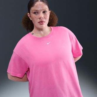Nike Womens Nike Sportswear Essential T-Shirt (Plus Size) in Pink | FJ2739-675