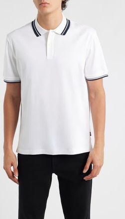 BOSS Parlay Tipped Cotton Polo in White at Nordstrom, Size Xxx-Large