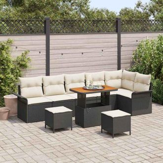 vidaXL Vidaxl - Conjunto De Sof&aacute; De Jard&iacute;n 9 Pcs Negro, Crema 90 X 55 X 71 Cm