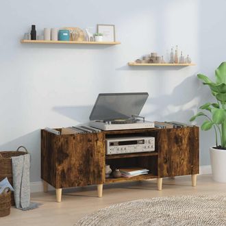 vidaXL Vidaxl - Mueble Discos Madera Contrachapada Roble Ahumado 121x38x48 Cm