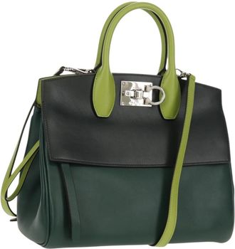 Ferragamo Studio Satchel Leather Green Leather Handbag (Pre-Owned)